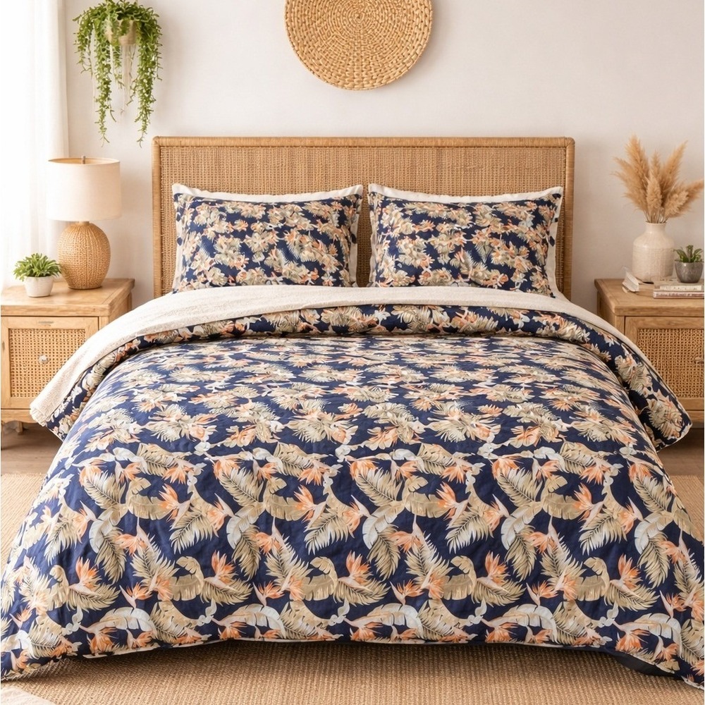 Tommy Bahama San Jacinto KING 100% Cotton Sateen Comforter & Shams Tropical Boho